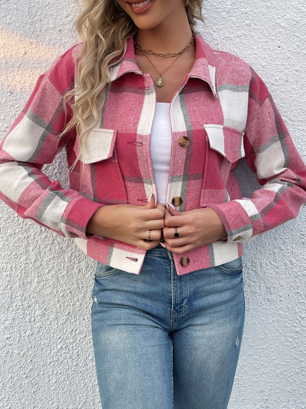 New women's plaid cross-border long-sleeved shirt jacket - Stormyjay