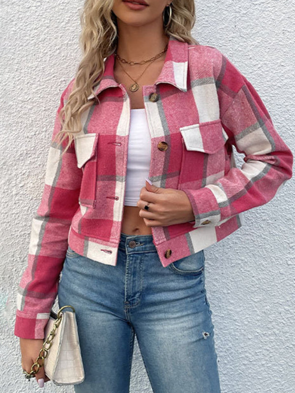 New women's plaid cross-border long-sleeved shirt jacket - Stormyjay