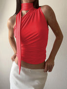 Casual all-match slim-fit one-shoulder streamer design solid color sleeveless vest top - Stormyjay