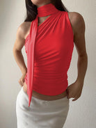 Casual all-match slim-fit one-shoulder streamer design solid color sleeveless vest top - Stormyjay