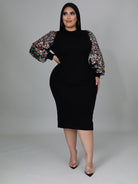 New Plus Size Ladies Sexy Solid Color Sequin Puff Sleeve Dress - Stormyjay