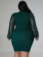 New Plus Size Ladies Sexy Solid Color Sequin Puff Sleeve Dress - Stormyjay