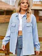 New denim raw edge washed tassel top casual shirt - Stormyjay