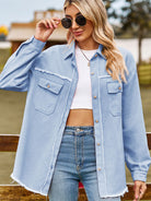 New denim raw edge washed tassel top casual shirt - Stormyjay