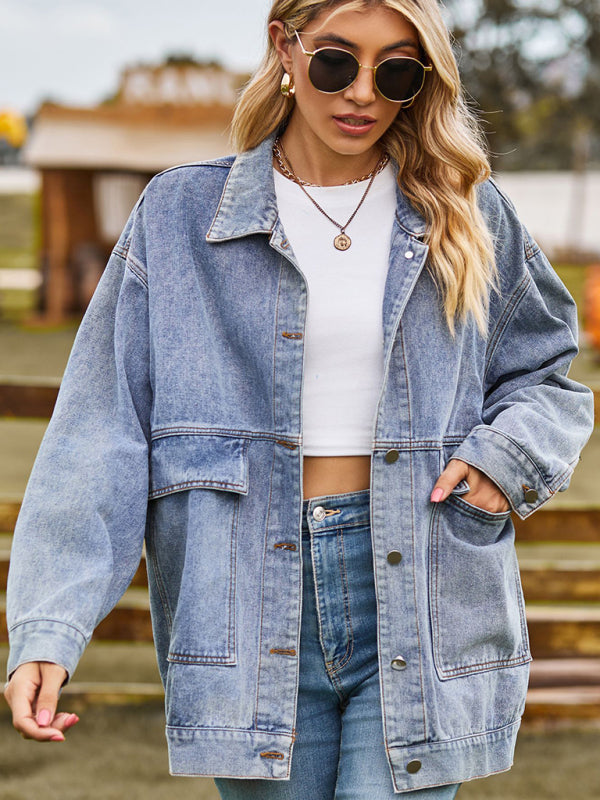 New all-match slim retro classic loose denim casual jacket top - Stormyjay