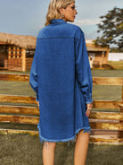 New Retro Washed Denim Loose Casual Long Sleeve Raw Edge Dress - Stormyjay