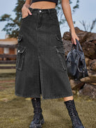 New American Spice Girl Elastic Waist Denim Workwear Casual Mid Length Skirt Skirt - Stormyjay