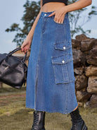 New American Spice Girl Elastic Waist Denim Workwear Casual Mid Length Skirt Skirt - Stormyjay