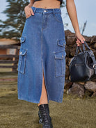 New American Spice Girl Elastic Waist Denim Workwear Casual Mid Length Skirt Skirt - Stormyjay