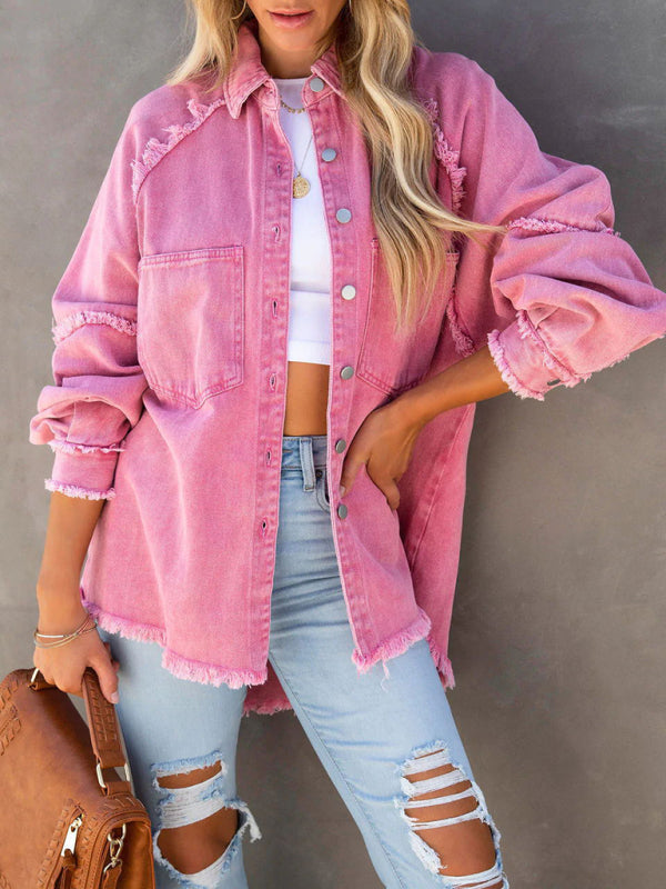 Casual Fringed Ripped Loose Denim Jacket - Stormyjay