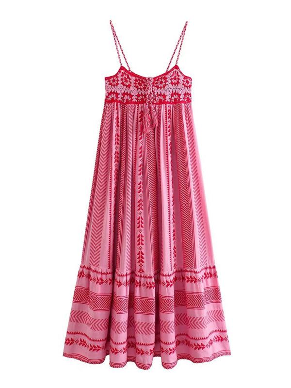 Crochet patchwork knitted ethnic style slip dress - Stormyjay