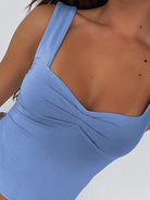 New Solid Color Square Neck Strap Gathered Backless Vest Top T-Shirt - Stormyjay