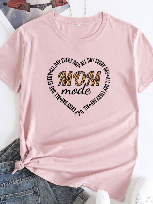 Women's Mother's Day Love New English Letters Printed Round Neck Short Sleeve T-Shirt - Stormyjay