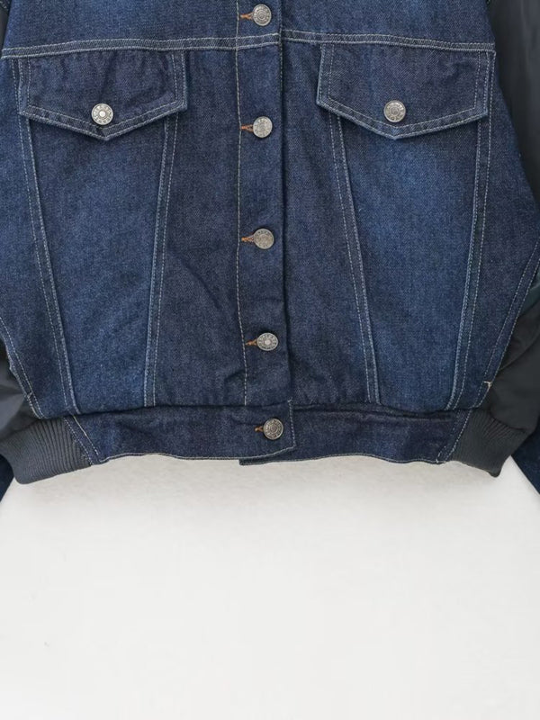 New women's casual patchwork denim bomber jacket - Stormyjay