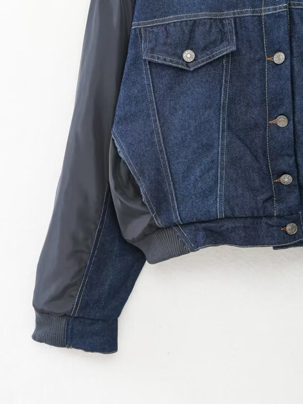 New women's casual patchwork denim bomber jacket - Stormyjay