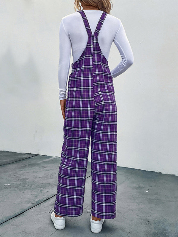 Women's casual plaid overalls jumpsuit - Stormyjay