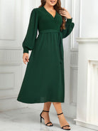 New plus size women's V-neck green design dress - Stormyjay