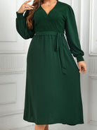 New plus size women's V-neck green design dress - Stormyjay