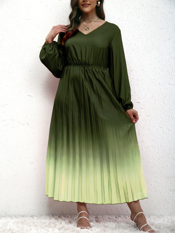 New plus size women's temperament gradient pleated dress - Stormyjay