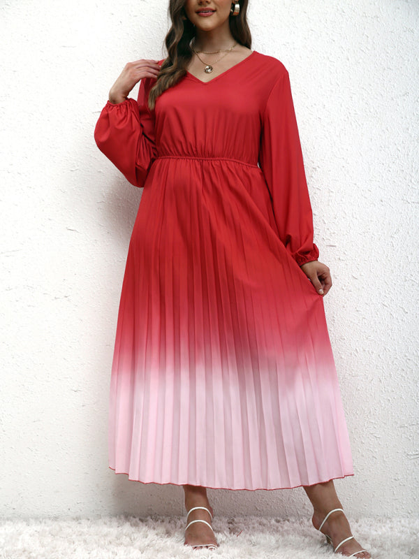 New plus size women's temperament gradient pleated dress - Stormyjay