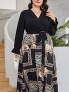 New style plus size women's temperament age reduction simple tie print dress - Stormyjay