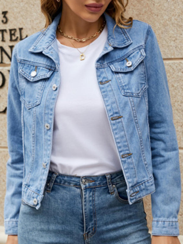 Women's slim lapel regular denim jacket - Stormyjay