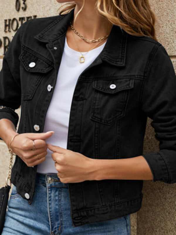 Women's slim lapel regular denim jacket - Stormyjay