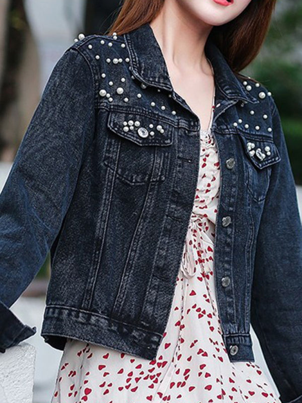 Women's heavy beaded loose denim jacket - Stormyjay