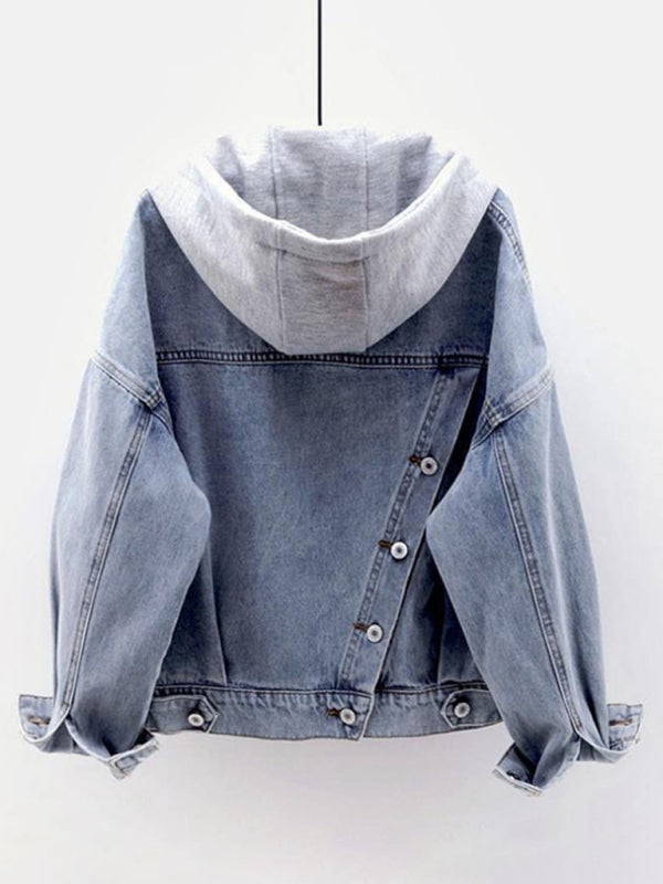 Women's hooded large pocket denim jacket - Stormyjay