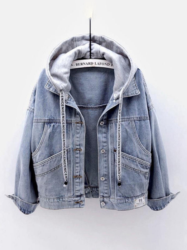 Women's hooded large pocket denim jacket - Stormyjay