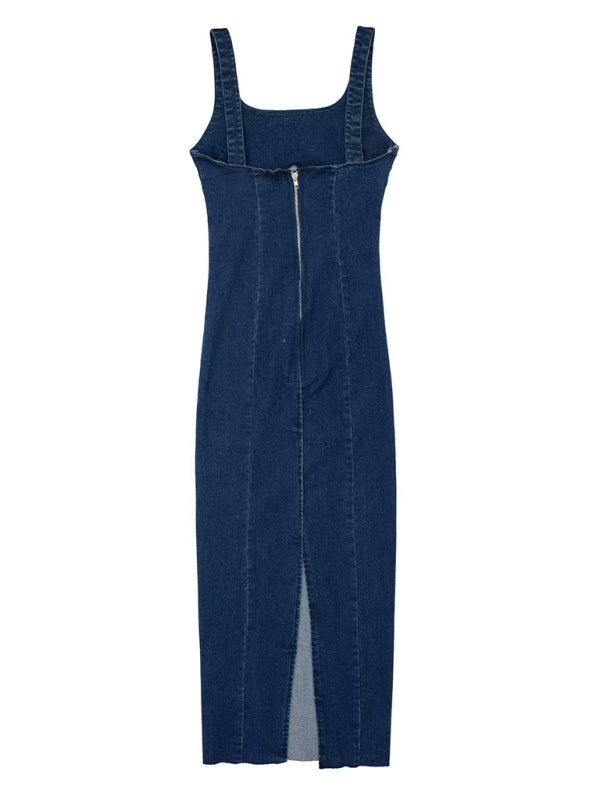 Women's elegant suspender denim long dress - Stormyjay