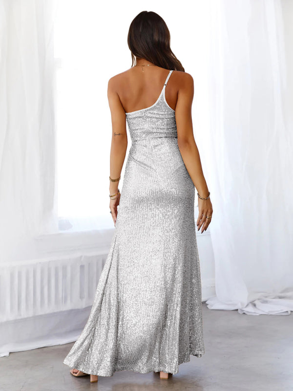 Female sequin slit sexy wedding evening dress - Stormyjay