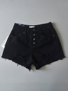 Women's high-waisted buttoned-up washed ripped raw edge denim shorts hot pants - Stormyjay