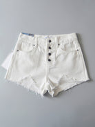 Women's high-waisted buttoned-up washed ripped raw edge denim shorts hot pants - Stormyjay