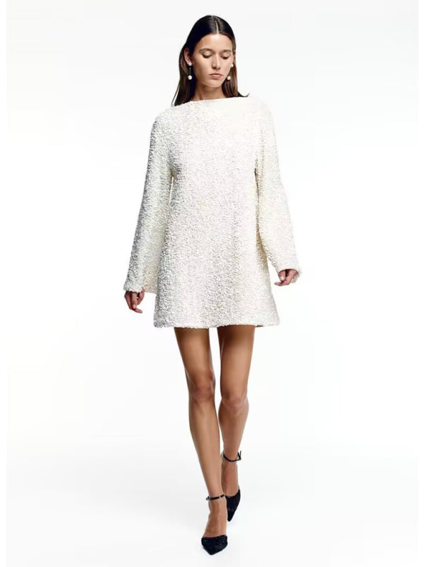 Round neck long sleeve loose sexy sequin dress - Stormyjay