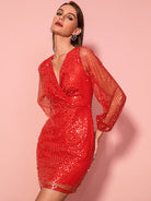 Women's new style temperament lantern sleeve party sequin dress - Stormyjay