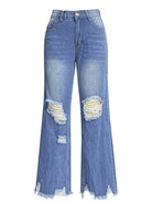 Women's tassel washed ripped wide leg jeans - Stormyjay