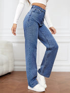 Women's High Waist Washed Straight Leg Jeans - Stormyjay