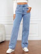 Women's High Waist Washed Straight Leg Jeans - Stormyjay