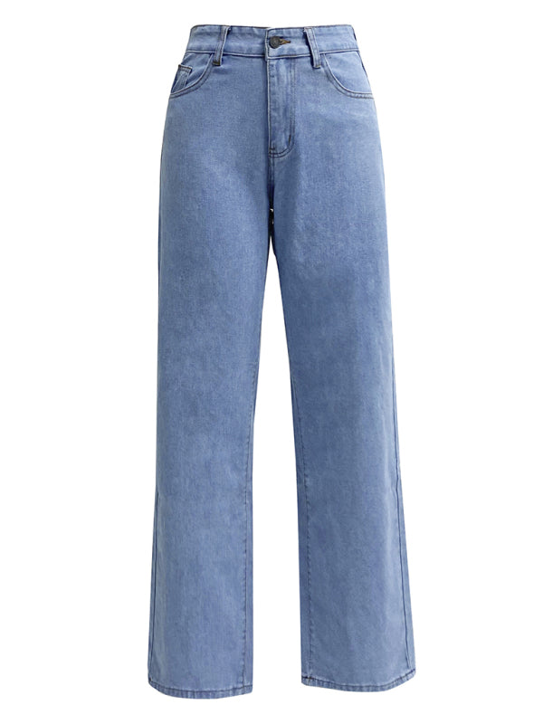 Women's High Waist Washed Straight Leg Jeans - Stormyjay