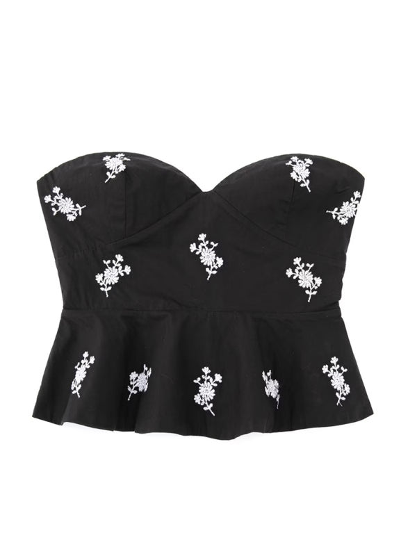 Women's casual floral embroidered poplin tube top - Stormyjay