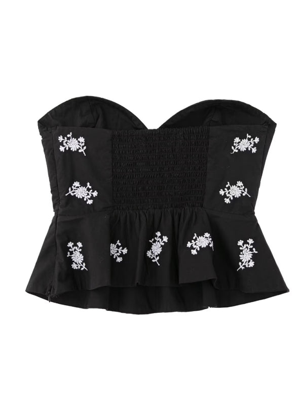 Women's casual floral embroidered poplin tube top - Stormyjay