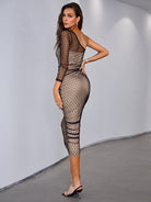 One-shoulder mesh see-through sexy slim party dress - Stormyjay