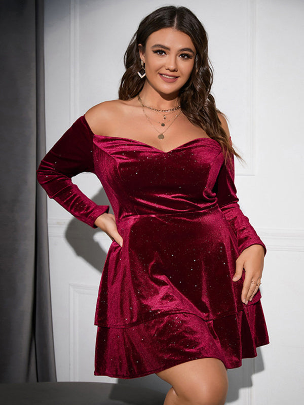 Plus size deep V waist dress sexy velvet ball gown dress - Stormyjay