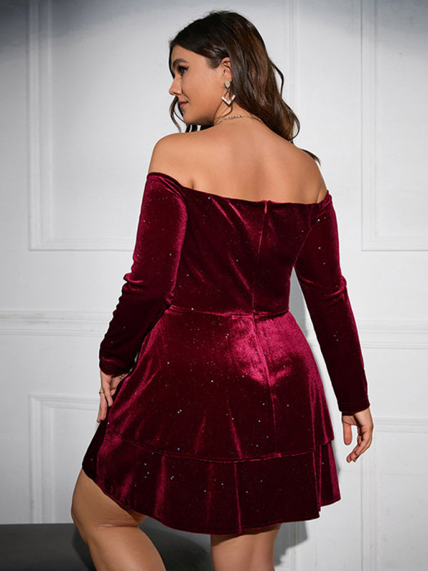 Plus size deep V waist dress sexy velvet ball gown dress - Stormyjay