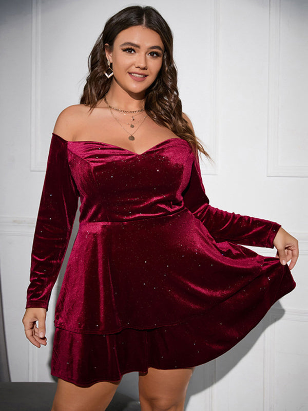 Plus size deep V waist dress sexy velvet ball gown dress - Stormyjay