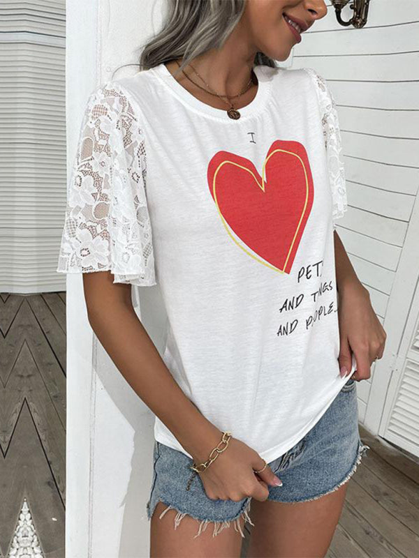 New Fashion Women's Valentine's Day Clothing Printed Short Sleeve T-Shirt - Stormyjay