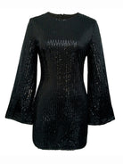 Women's sequin bell sleeve fashionable casual shiny dress - Stormyjay