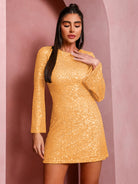 Women's sequin bell sleeve fashionable casual shiny dress - Stormyjay