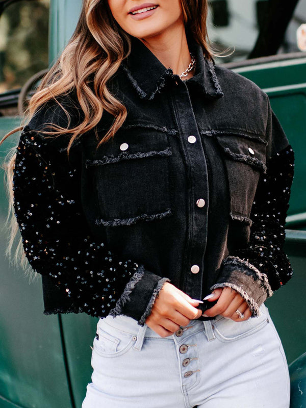 New women's sequined short denim jacket - Stormyjay